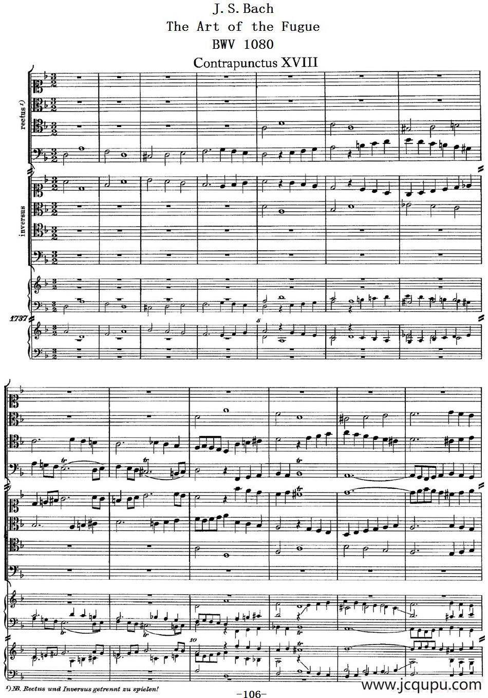 The Art of the Fugue BWV 1080（赋格的艺术-XVIII）简谱