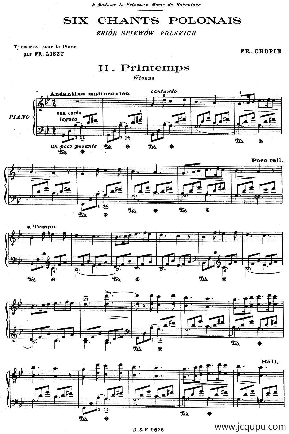 6 Chants Polonais S.480（6首波兰歌曲·Ⅱ）简谱