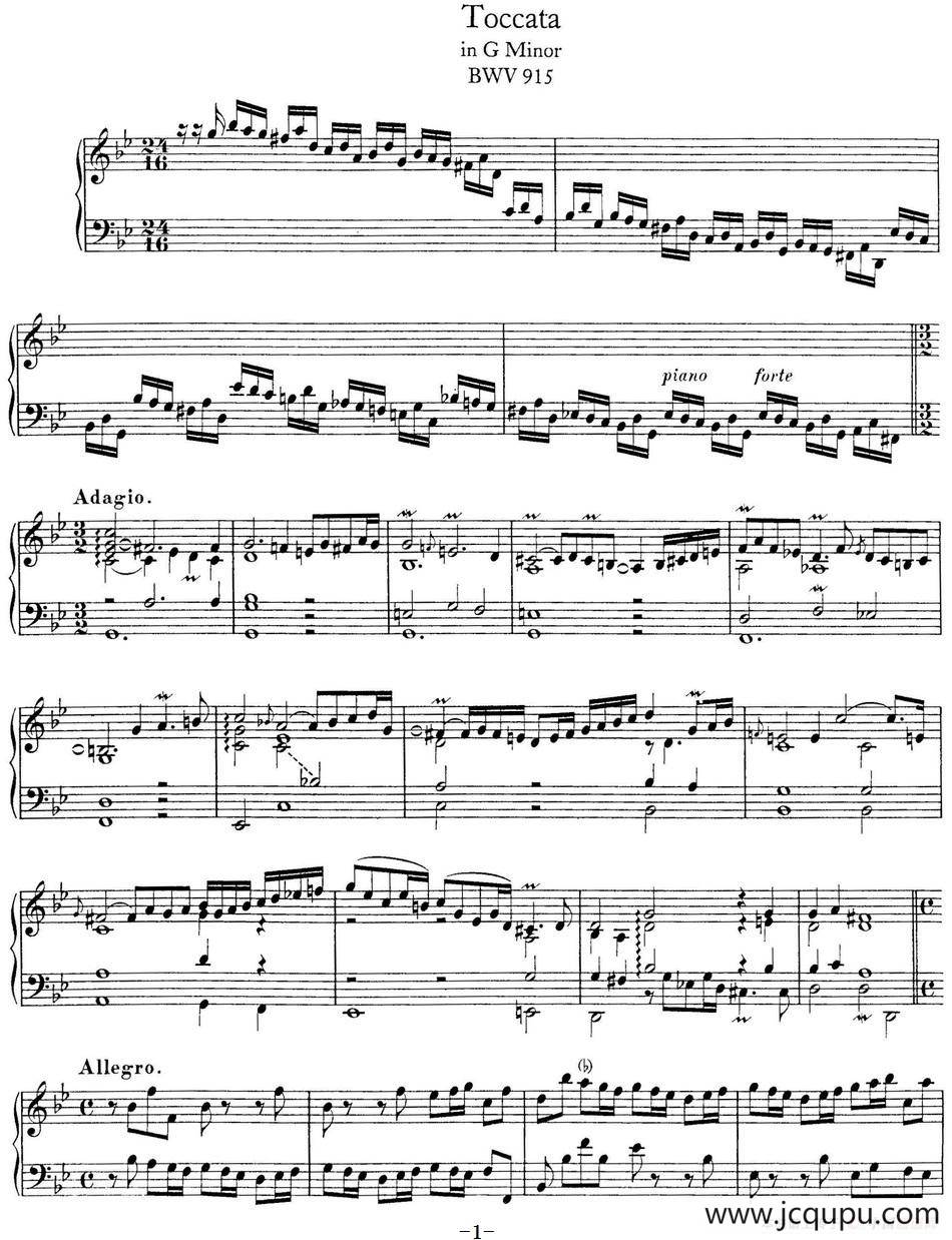 Toccata BWV 915（7首托卡塔·No.6 g小调）简谱