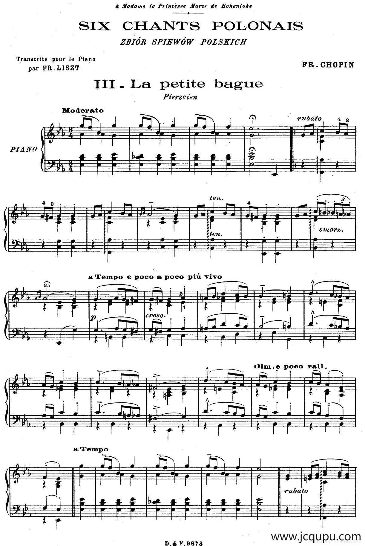 6 Chants Polonais S.480（6首波兰歌曲·Ⅲ）简谱