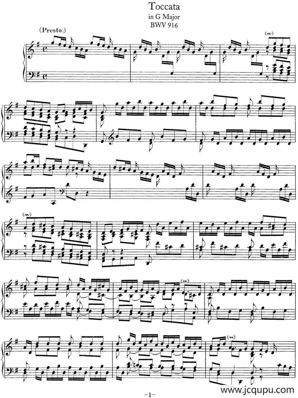 Toccata BWV 916（7首托卡塔·No.7 G大调）简谱