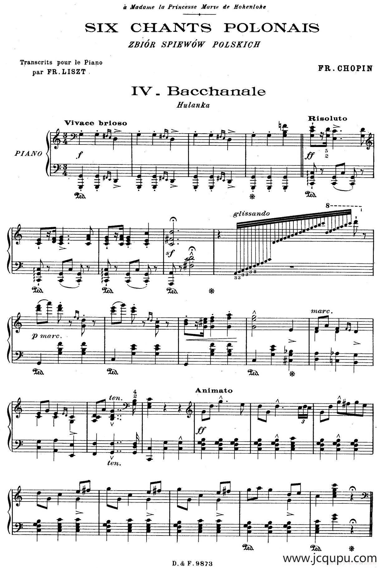 6 Chants Polonais S.480（6首波兰歌曲·Ⅳ）简谱