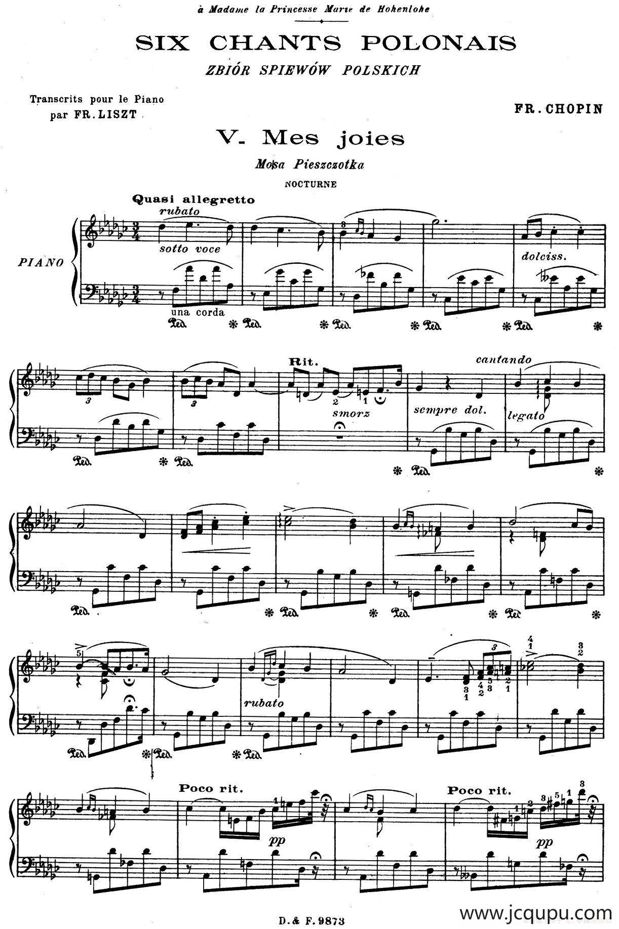 6 Chants Polonais S.480（6首波兰歌曲·Ⅴ）简谱