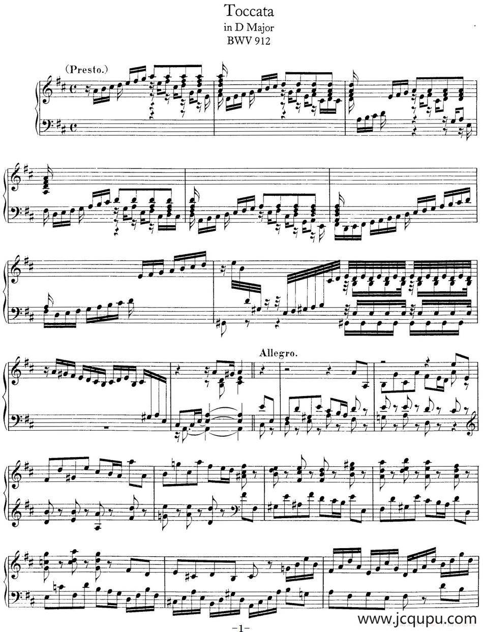 Toccata BWV 912（7首托卡塔·No.3 D大调）简谱