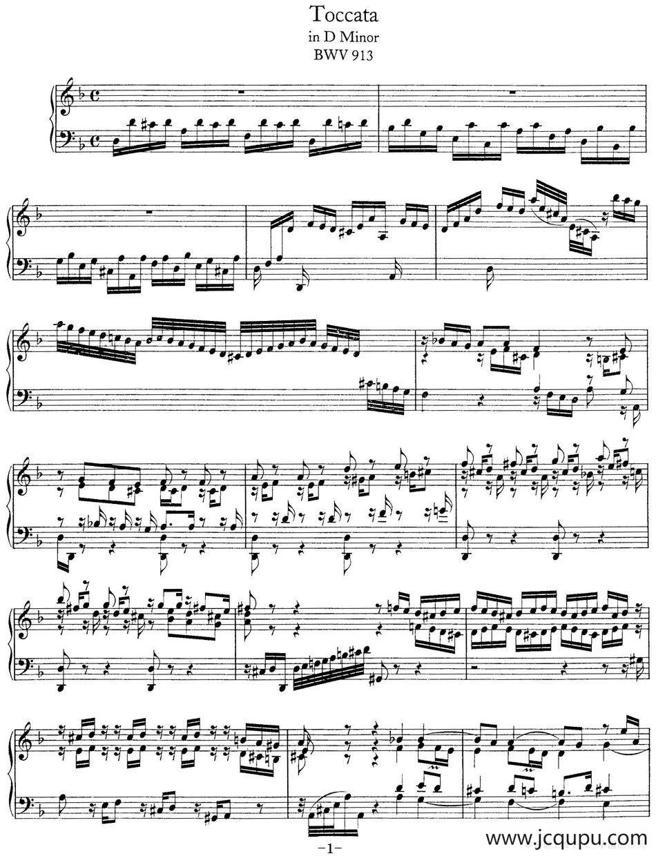 Toccata Minor BWV 913（7首托卡塔·No.4 d小调）简谱
