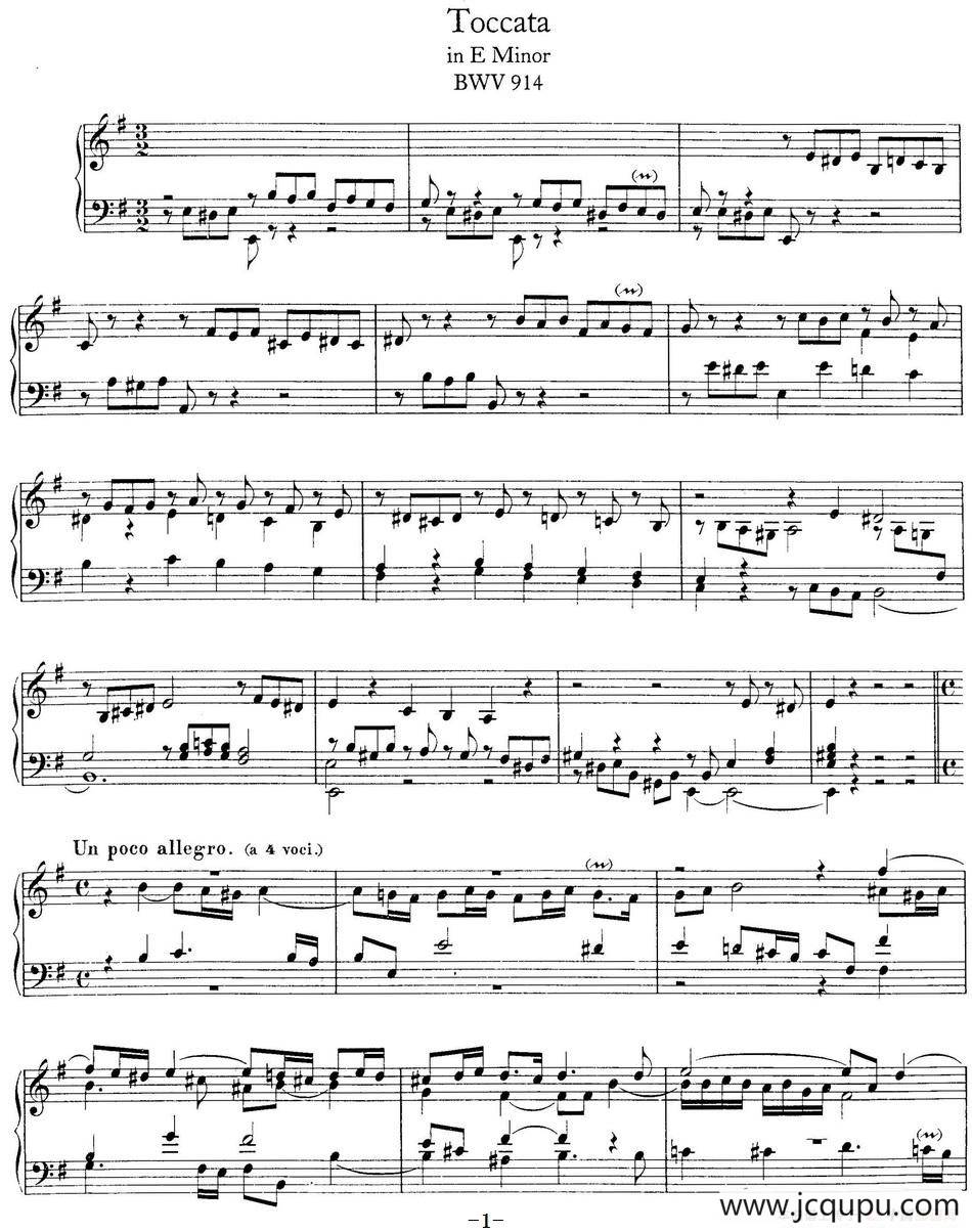 Toccata BWV 914（7首托卡塔·No.5 e小调）简谱