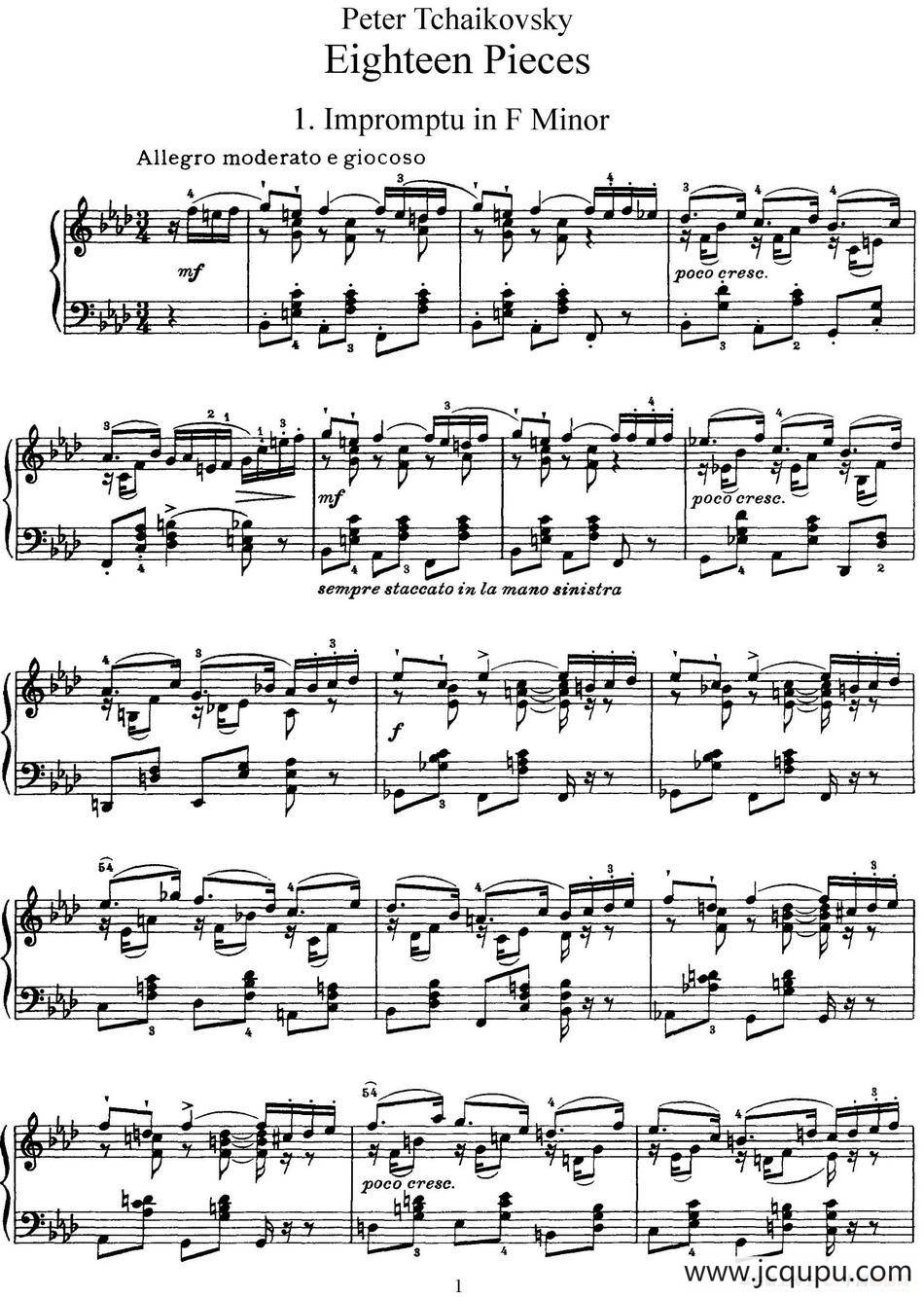 柴可夫斯基18首钢琴小品Op.72（1.Impromptu in F Minor）简谱