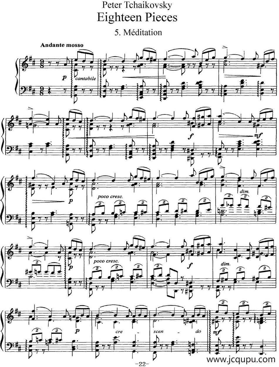 柴可夫斯基18首钢琴小品Op.72（5.Meditation）简谱