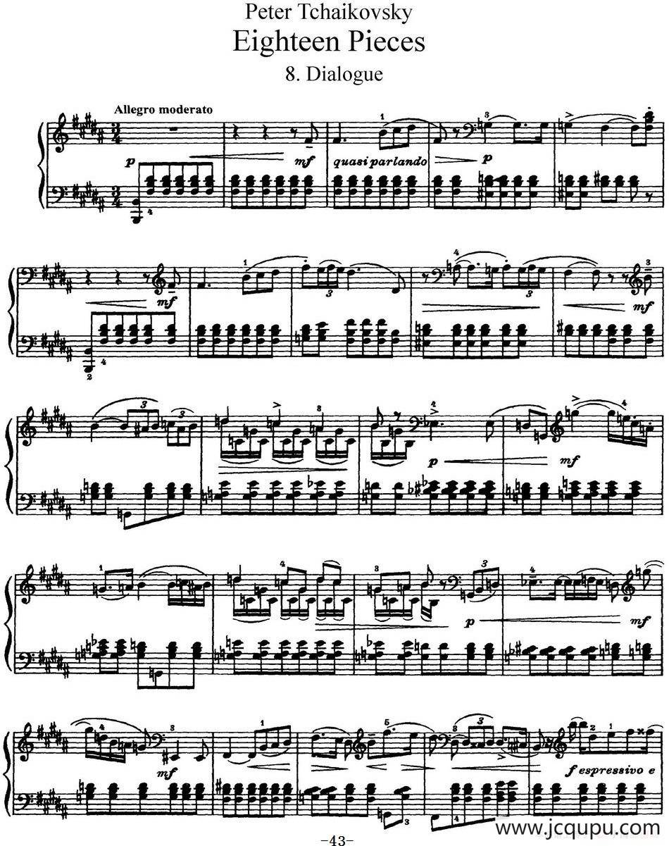 柴可夫斯基18首钢琴小品Op.72（8.Dialogue）简谱