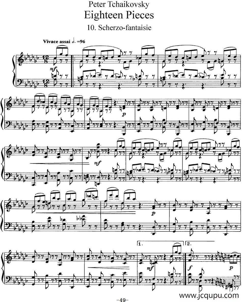 柴可夫斯基18首钢琴小品Op.72（10.Scherzo-fantaisie）简谱