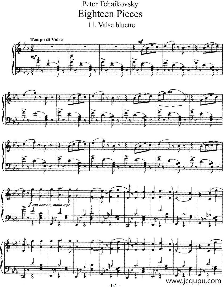 柴可夫斯基18首钢琴小品Op.72（11.Valse bluette）简谱
