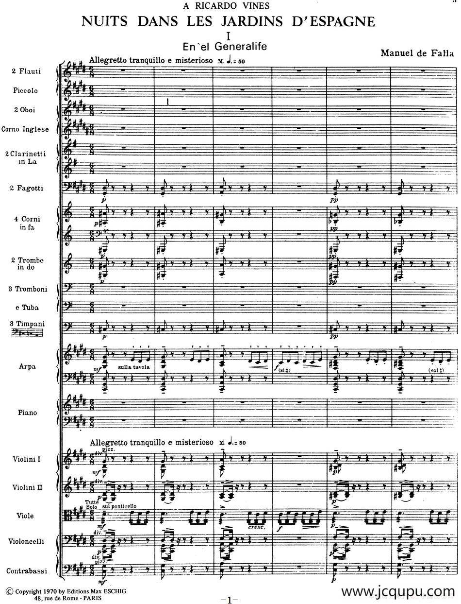 Nights in the Gardens of Spain 西班牙花园之夜（总谱：Ⅰ、En'el Generalife）简谱