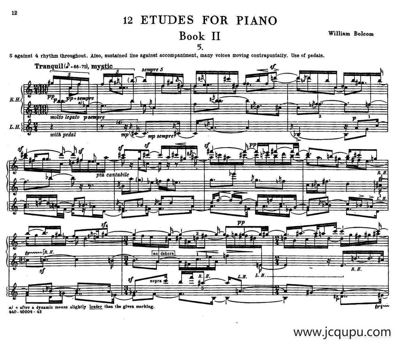 12 Etudes for Piano（博尔科姆12首钢琴练习曲·5）简谱