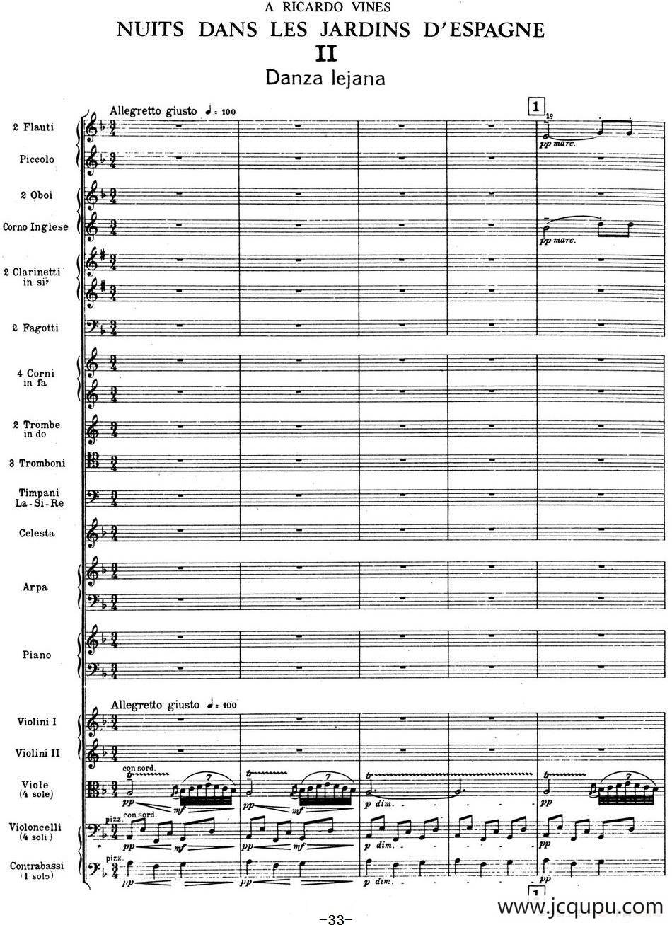 Nights in the Gardens of Spain 西班牙花园之夜（总谱：Ⅱ、Danza lejana）简谱