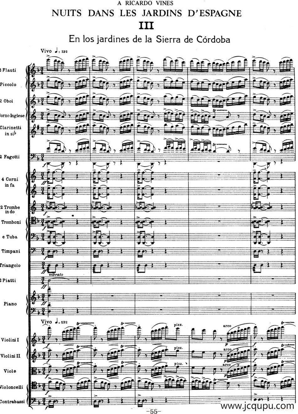 Nights in the Gardens of Spain 西班牙花园之夜（总谱：Ⅲ、En los jardines de la Sierra de Cordoba）简谱