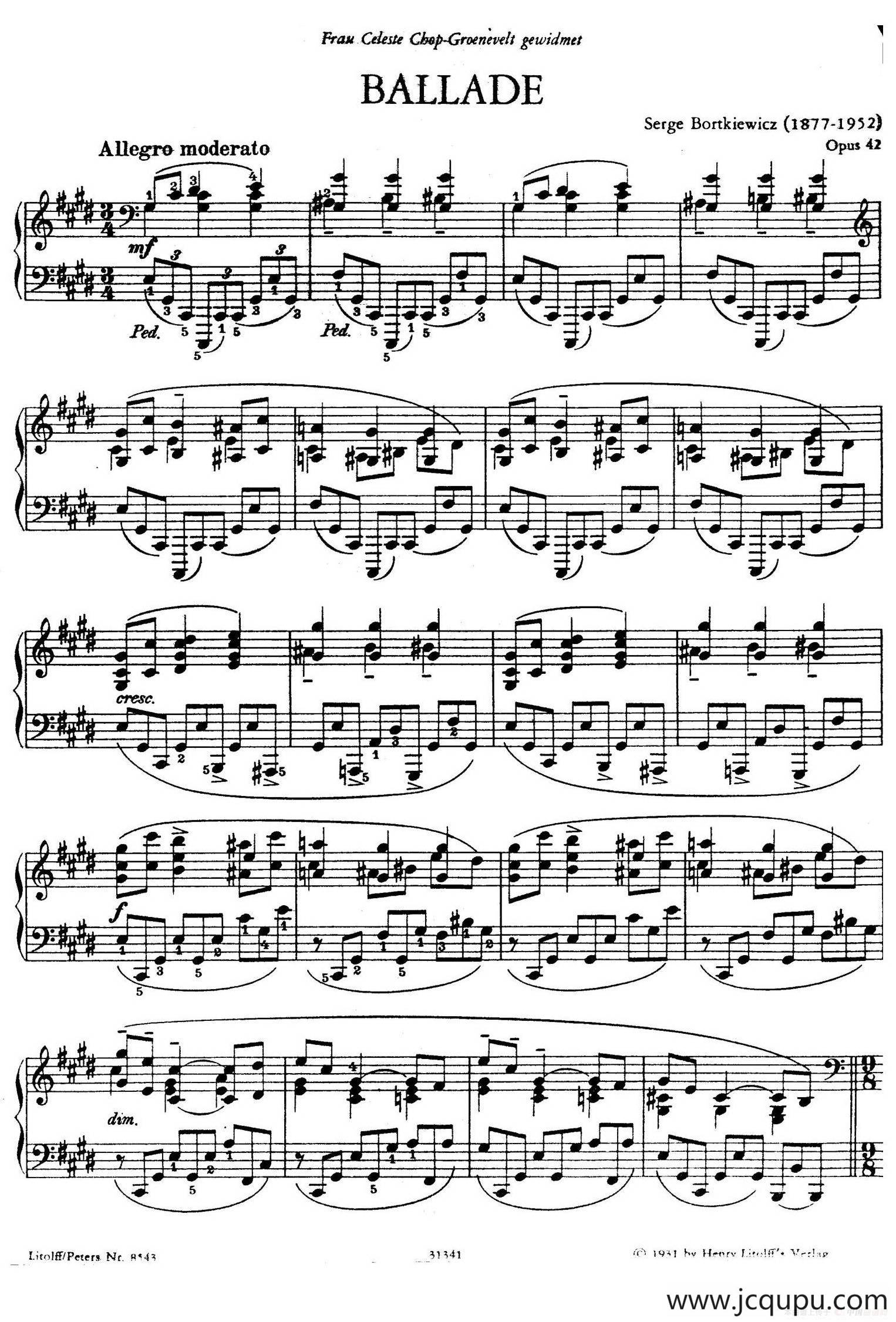 Ballade in c-sharp Minor Op.42（升c小调叙事曲）简谱