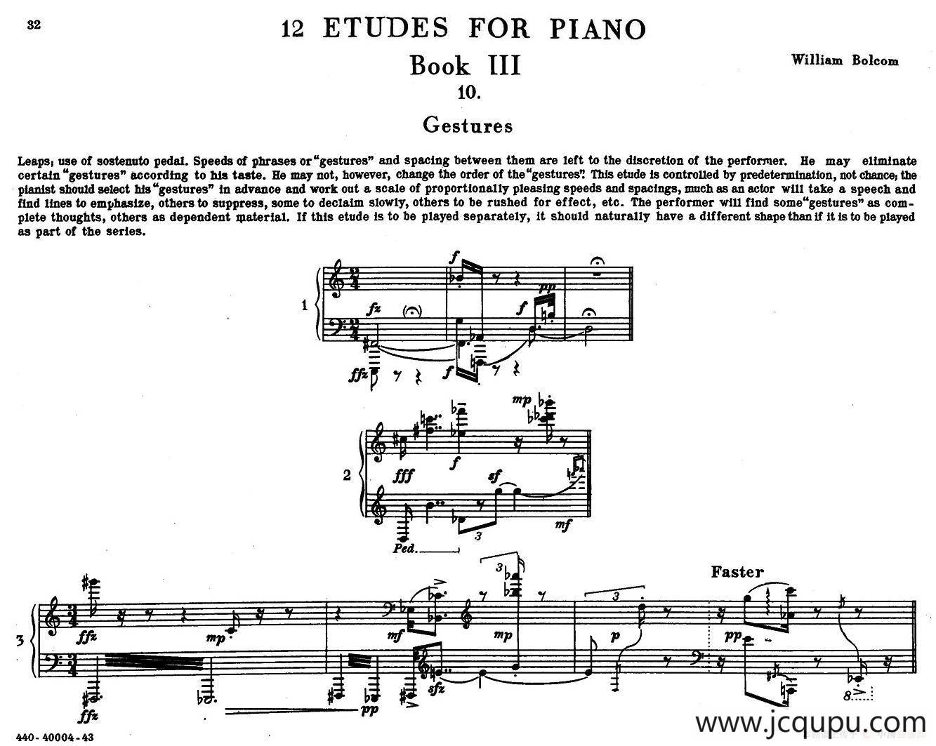 12 Etudes for Piano（博尔科姆12首钢琴练习曲·10）简谱