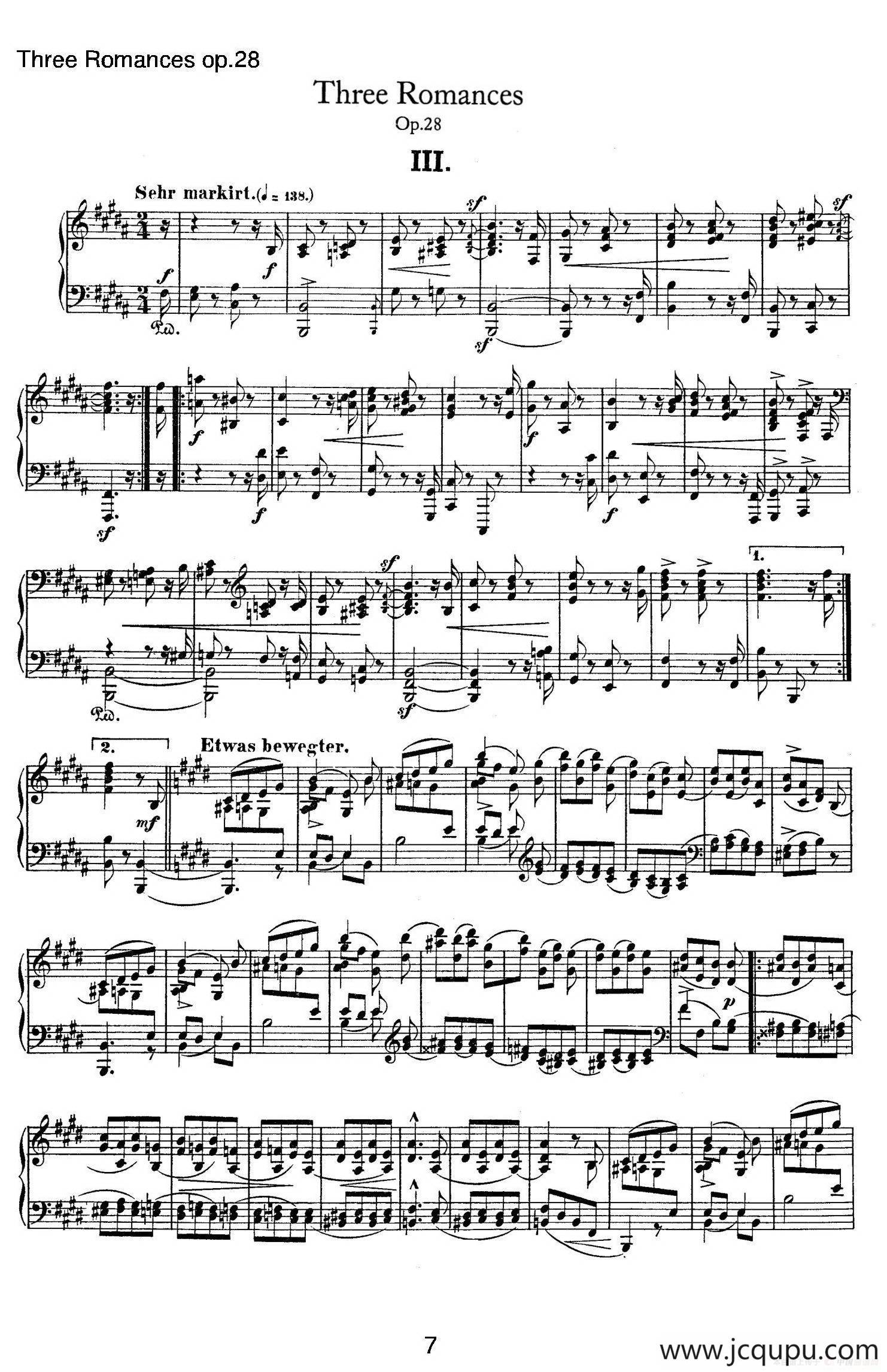 3 Romances Op.28（3首浪漫曲·Ⅲ）简谱