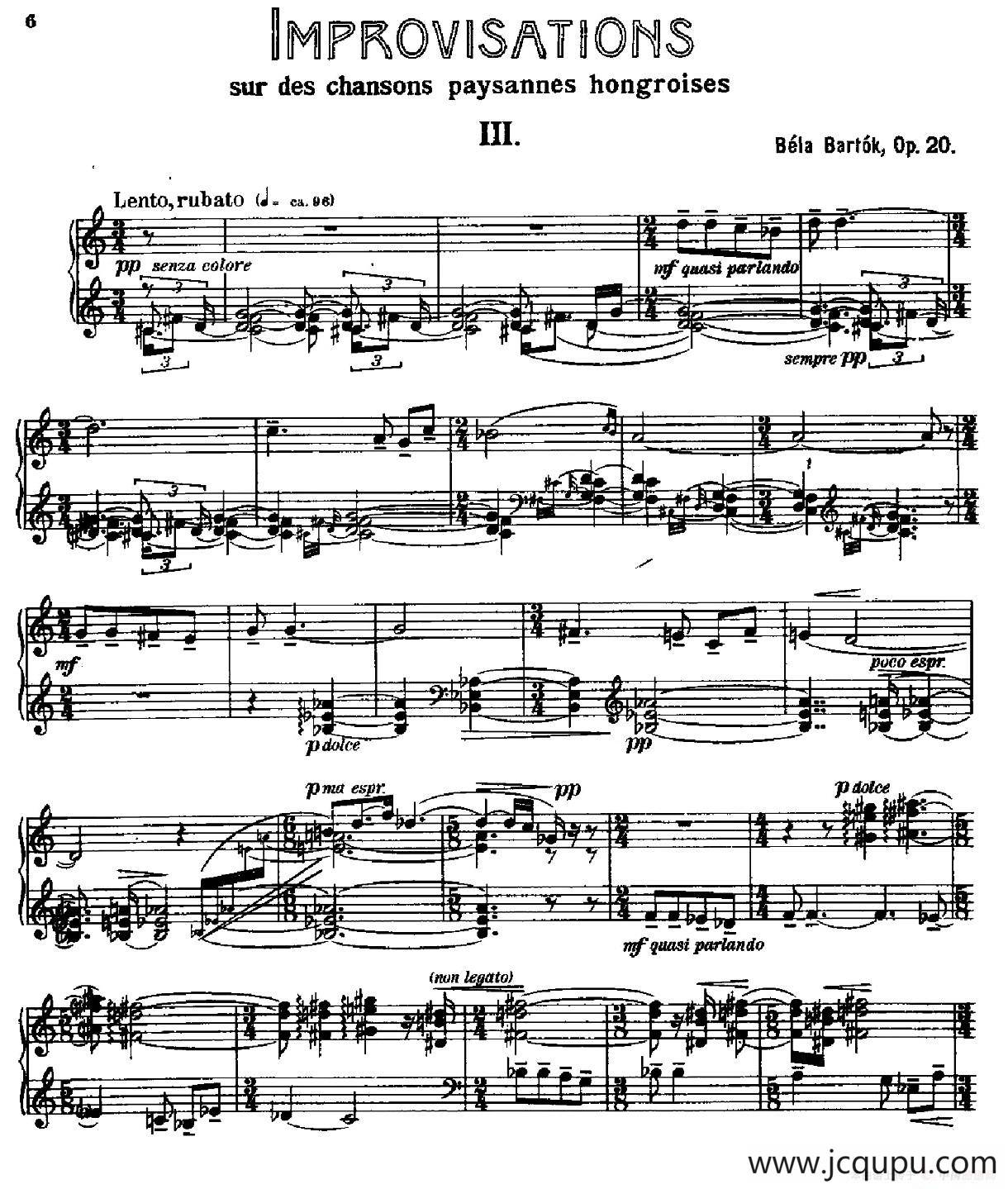 8 Improvisations Op.20（8首匈牙利民歌即兴曲·Ⅲ）简谱