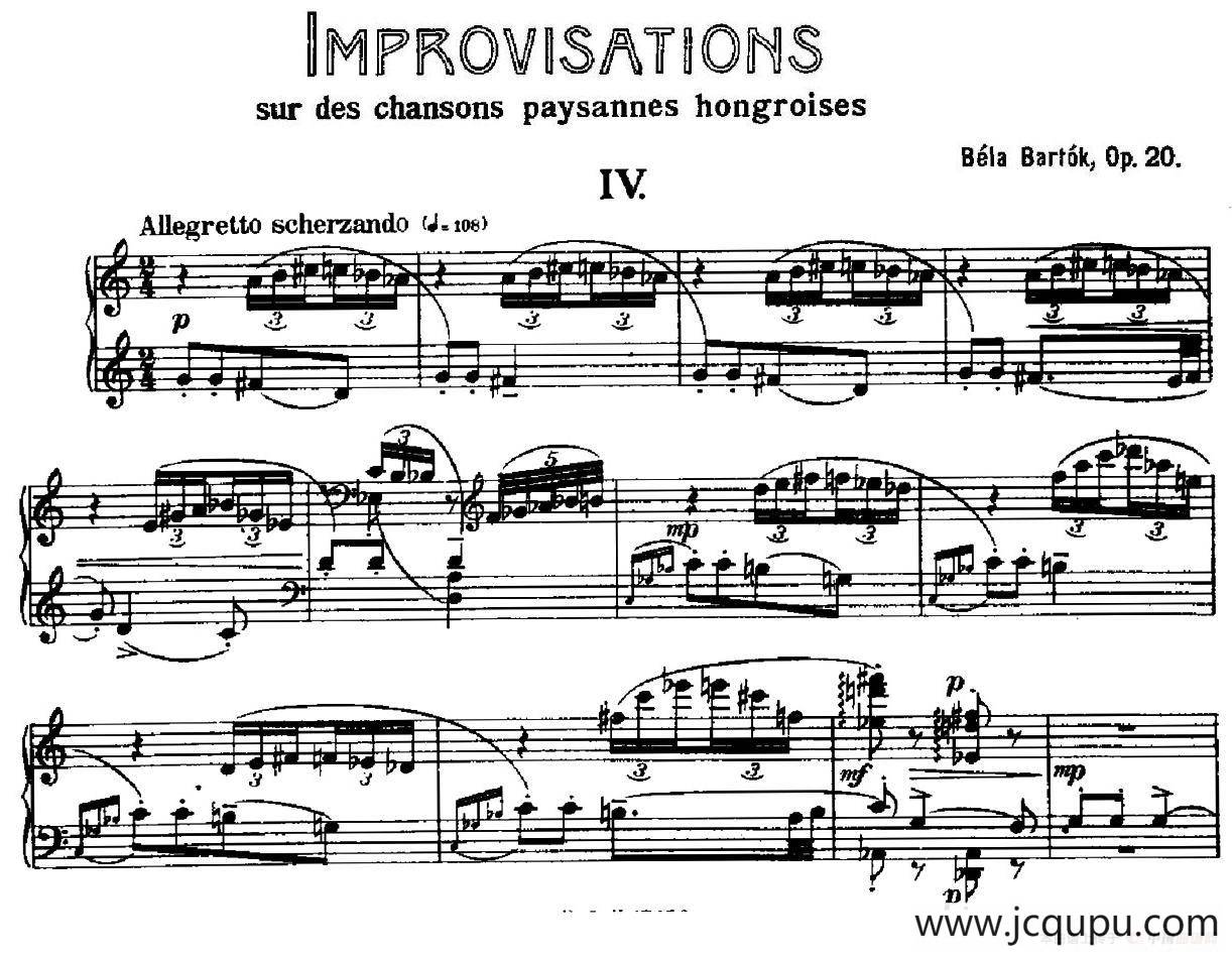 8 Improvisations Op.20（8首匈牙利民歌即兴曲·Ⅳ）简谱