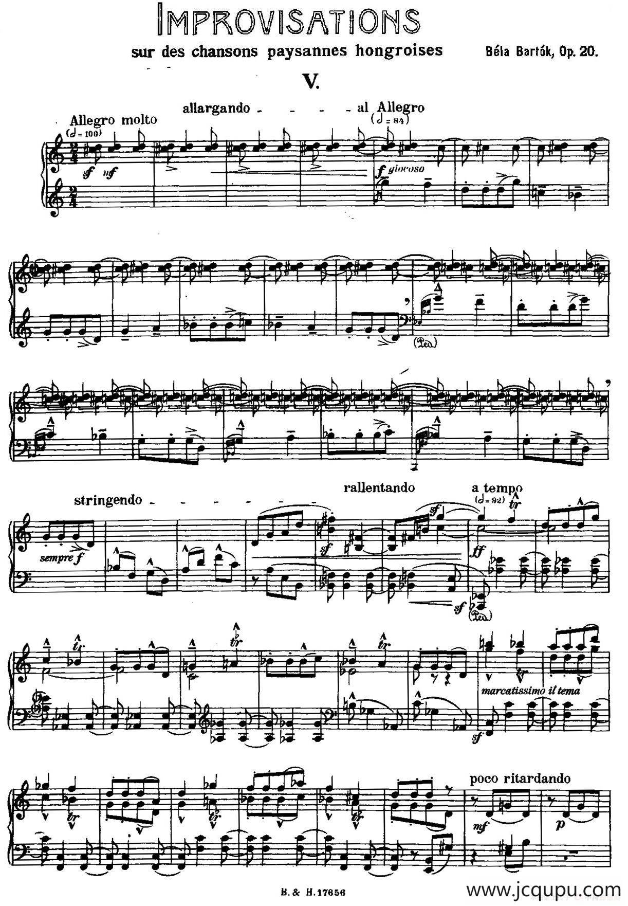 8 Improvisations Op.20（8首匈牙利民歌即兴曲·Ⅴ）简谱