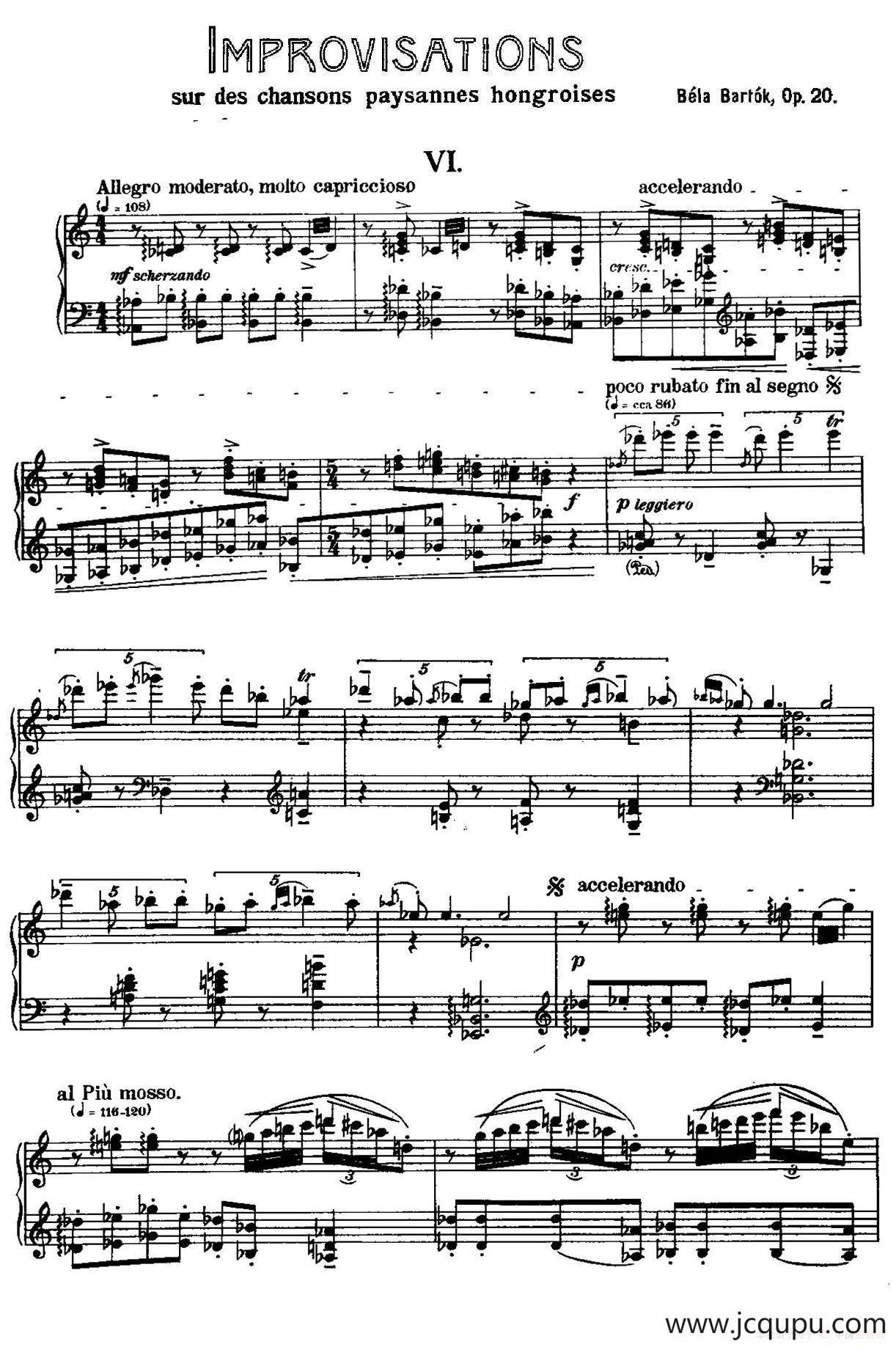 8 Improvisations Op.20（8首匈牙利民歌即兴曲·Ⅵ）简谱