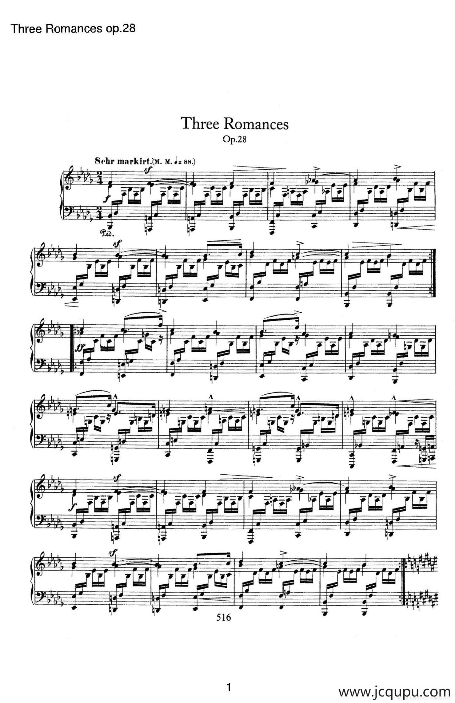 3 Romances Op.28（3首浪漫曲·Ⅰ）简谱