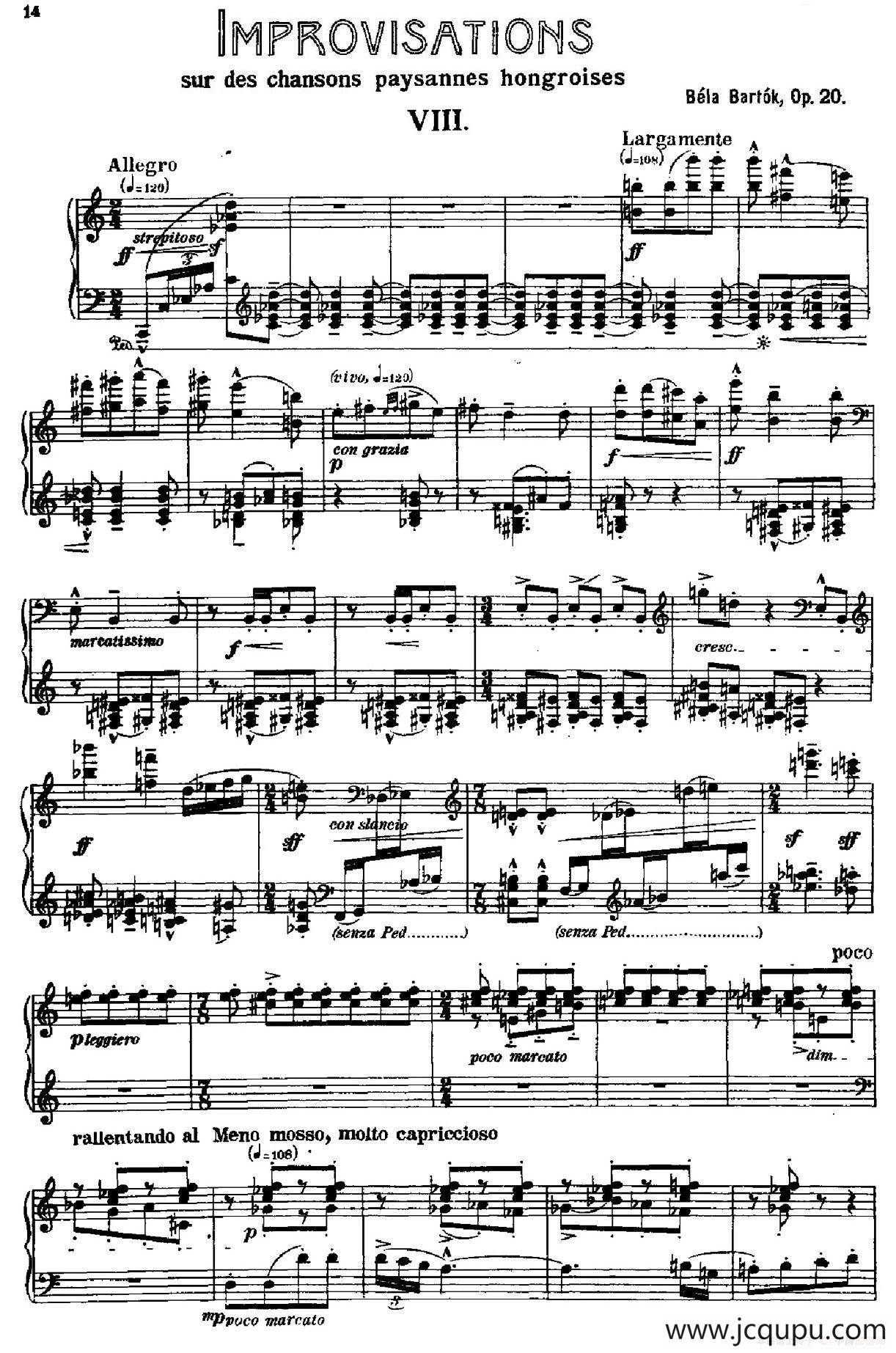 8 Improvisations Op.20（8首匈牙利民歌即兴曲·Ⅷ）简谱