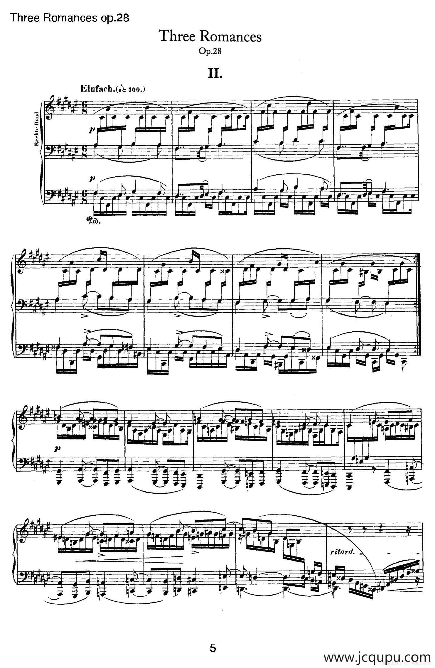 3 Romances Op.28（3首浪漫曲·Ⅱ）简谱