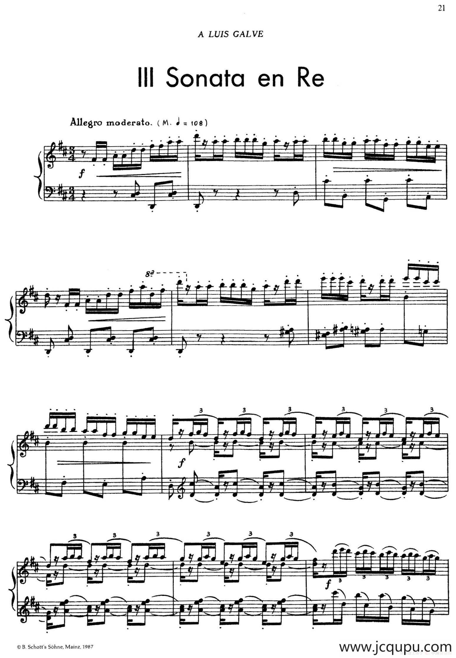 5首卡斯蒂利亚奏鸣曲（Ⅲ sonata en Re）简谱