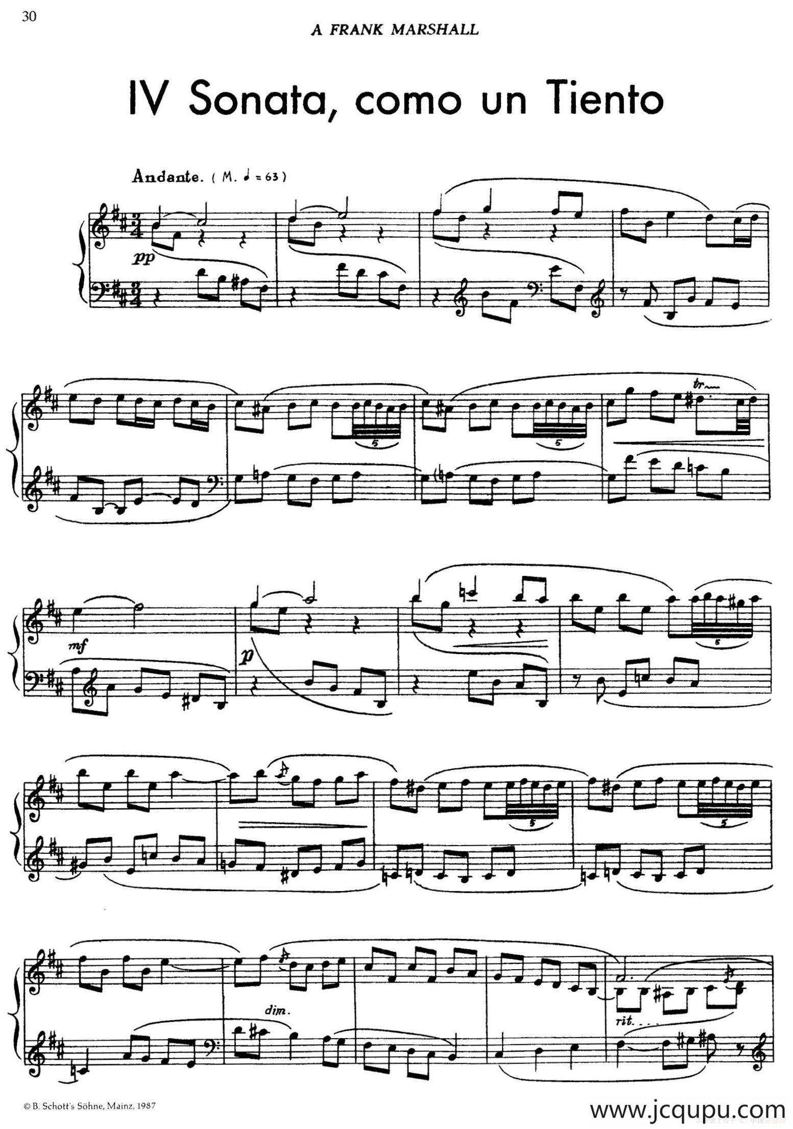 5首卡斯蒂利亚奏鸣曲（Ⅳ Sonata,como un Tiento）简谱