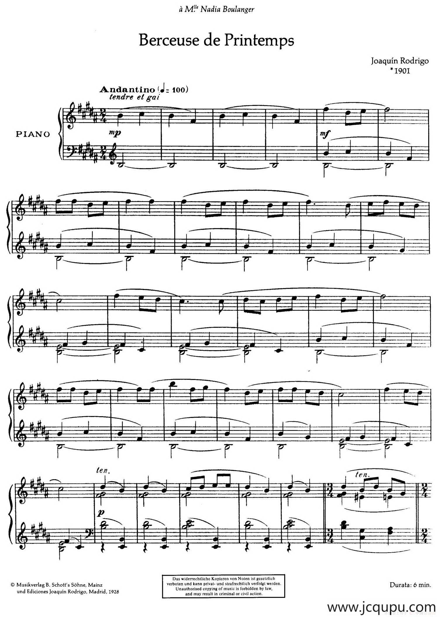 Rodrigo - Deux Berceuses（罗德里戈2首摇篮曲·1）简谱