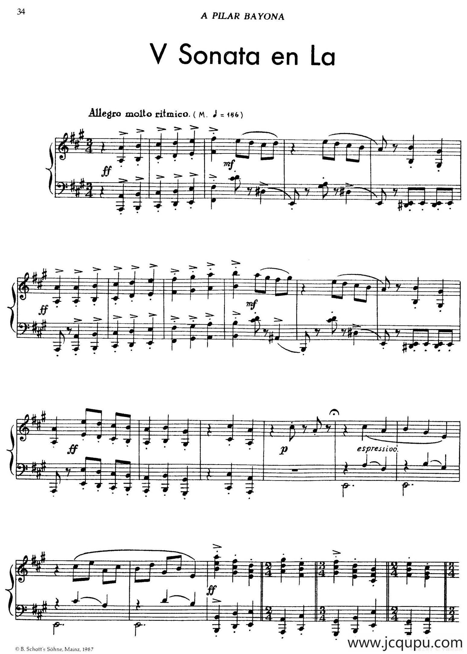 5首卡斯蒂利亚奏鸣曲（Ⅴ Sonata en La）简谱