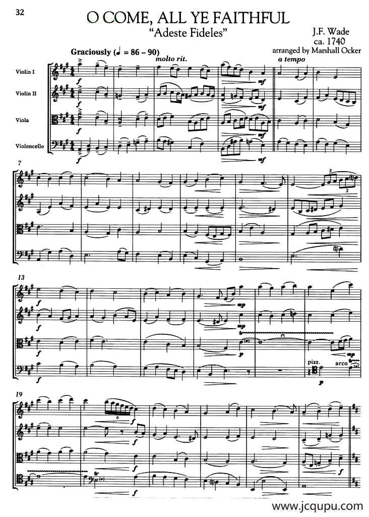 O COME, ALL YE FAITHFUL（弦乐四重奏）简谱