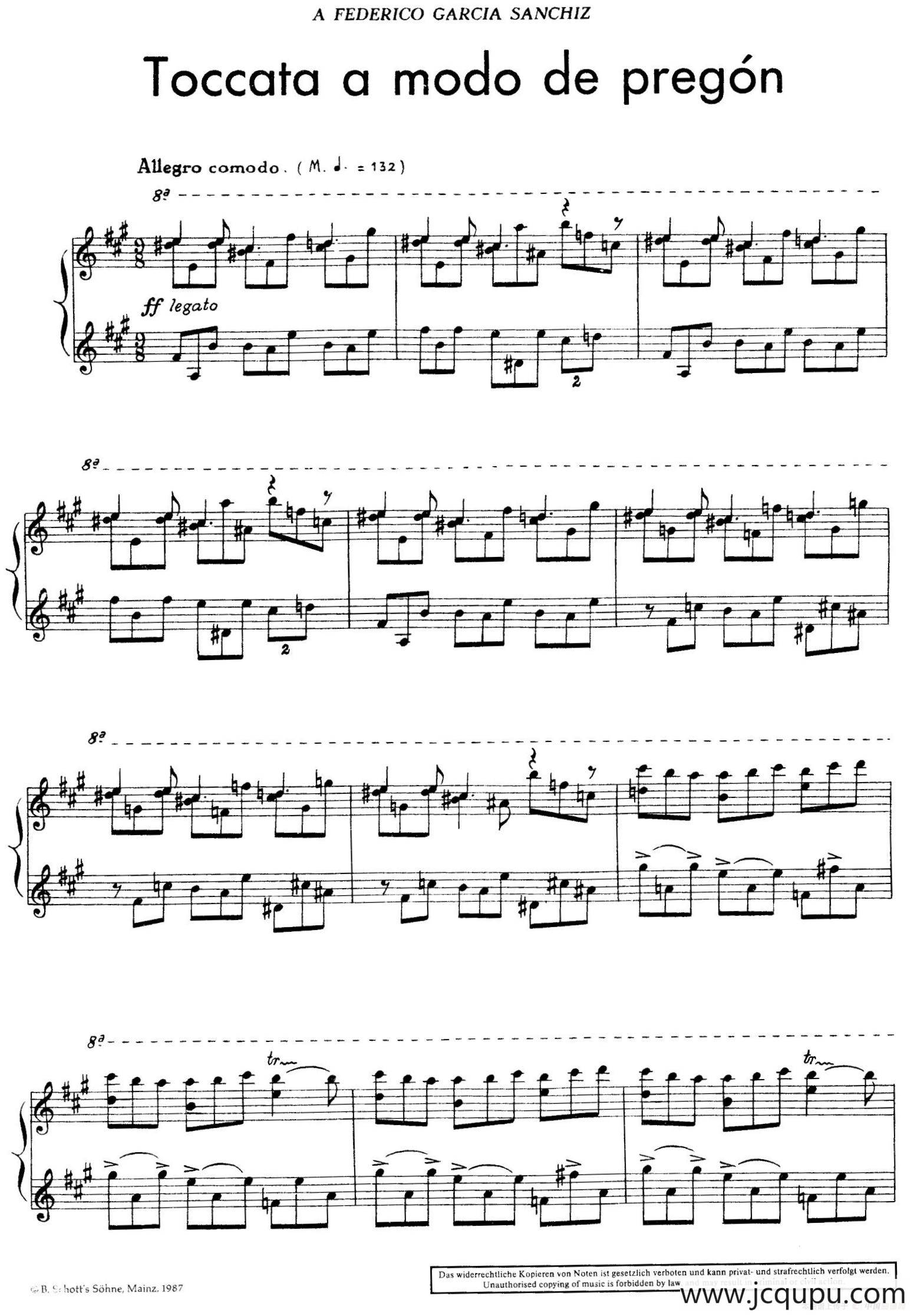 5首卡斯蒂利亚奏鸣曲（Toccata a modo de pregon）简谱