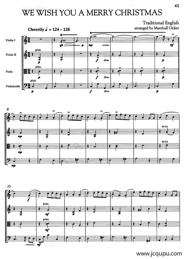 WE WISH YOU A MERRY CHRISTMAS（弦乐四重奏）简谱