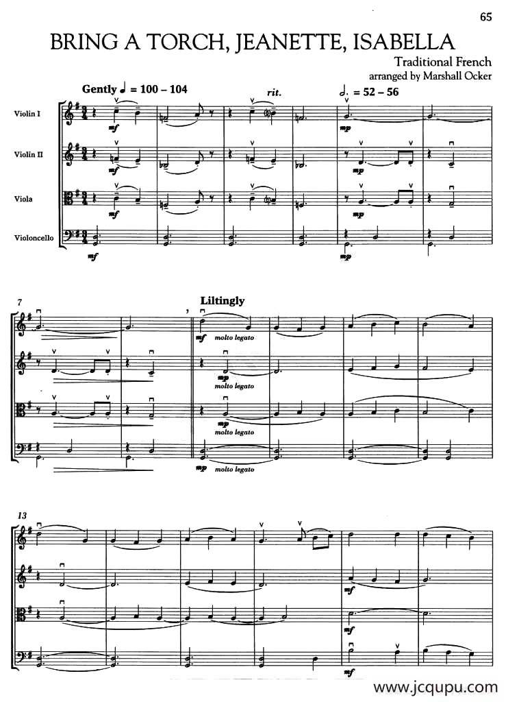 BRING A TORCH,JEANETTE,ISABELLA（弦乐四重奏）简谱