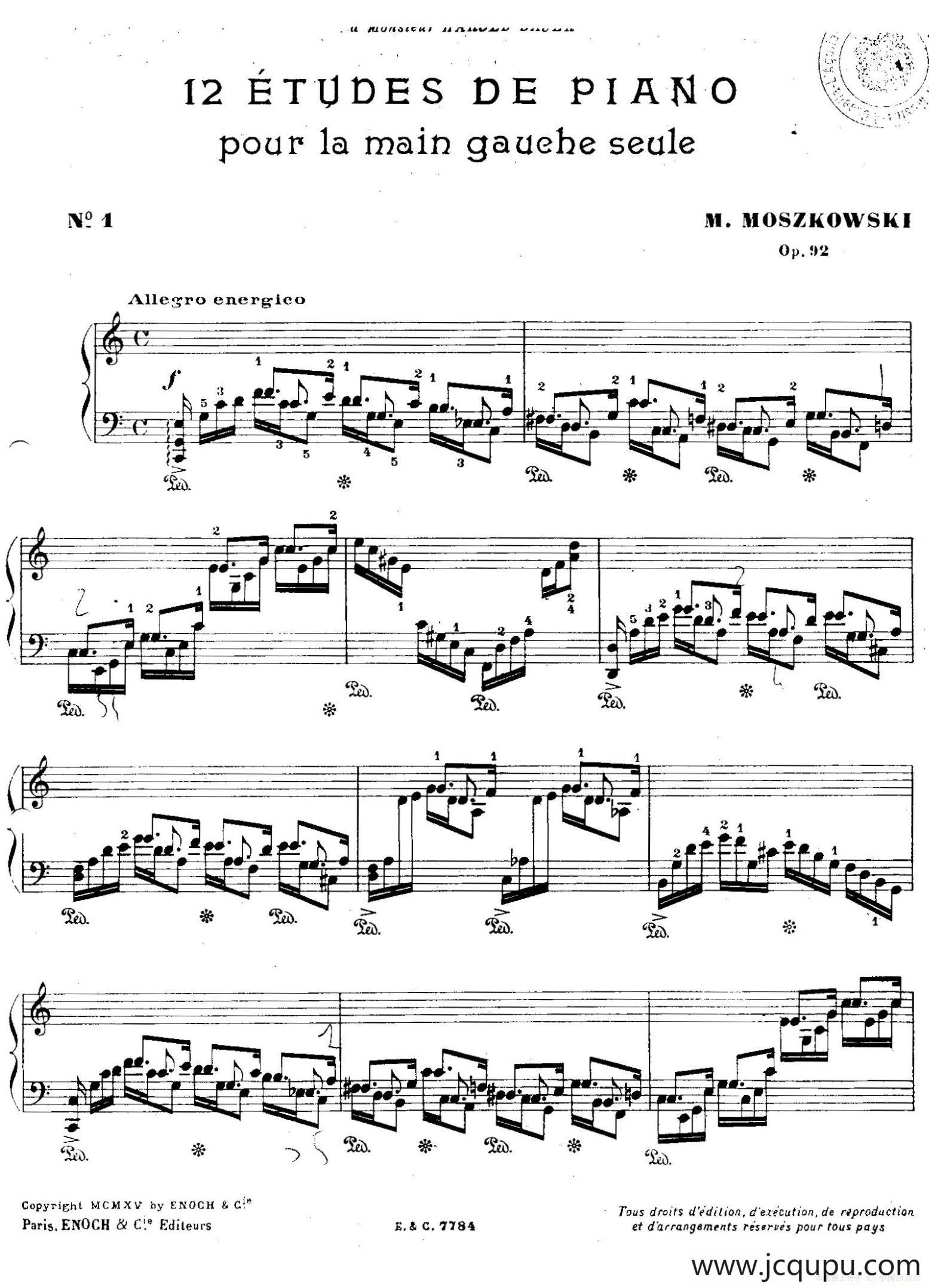 12 Etudes For The Left Hand Op.92 No.1（12首为左手而作的钢琴练习曲）简谱
