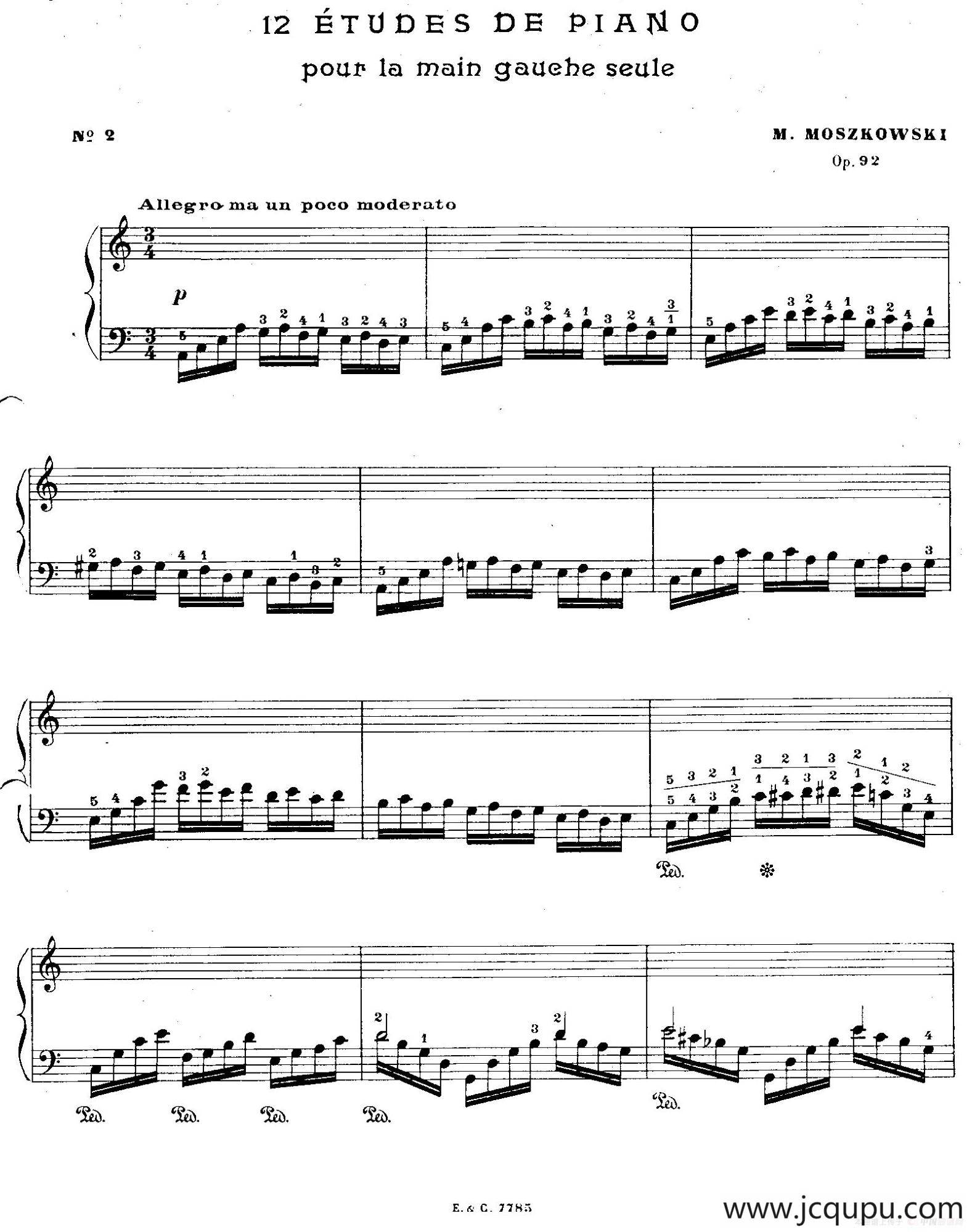 12 Etudes For The Left Hand Op.92 No.2（12首为左手而作的钢琴练习曲）简谱