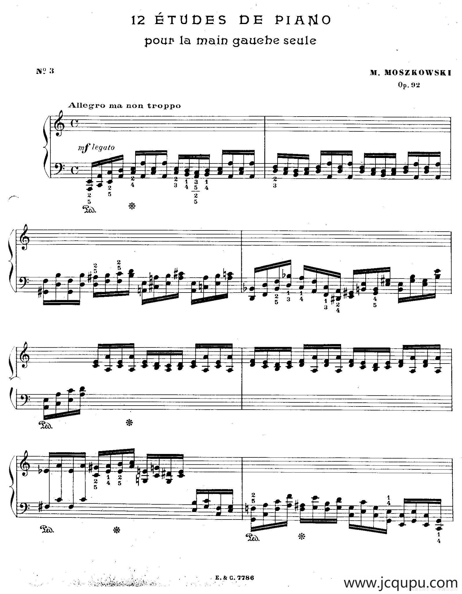 12 Etudes For The Left Hand Op.92 No.3（12首为左手而作的钢琴练习曲）简谱