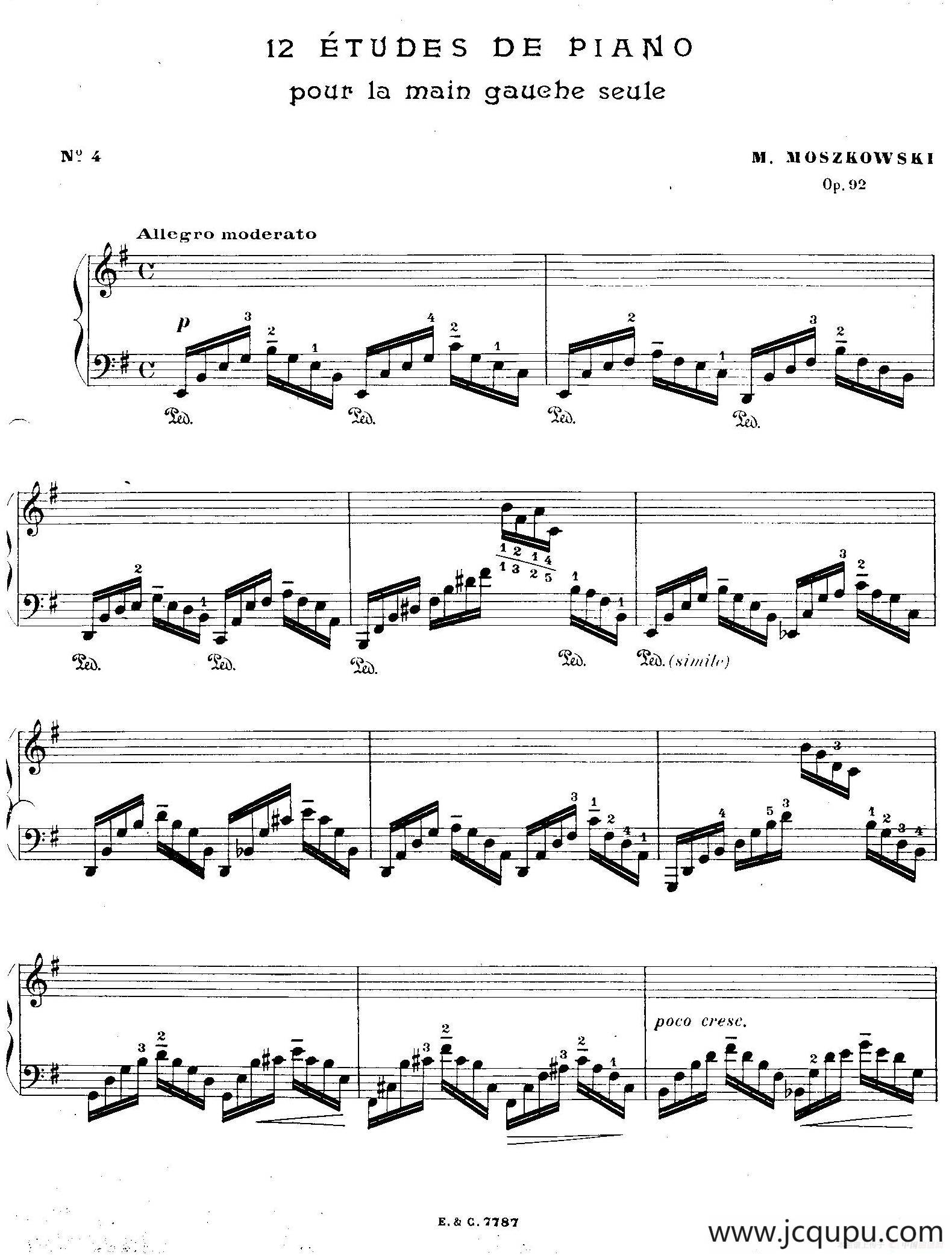 12 Etudes For The Left Hand Op.92 No.4（12首为左手而作的钢琴练习曲）简谱