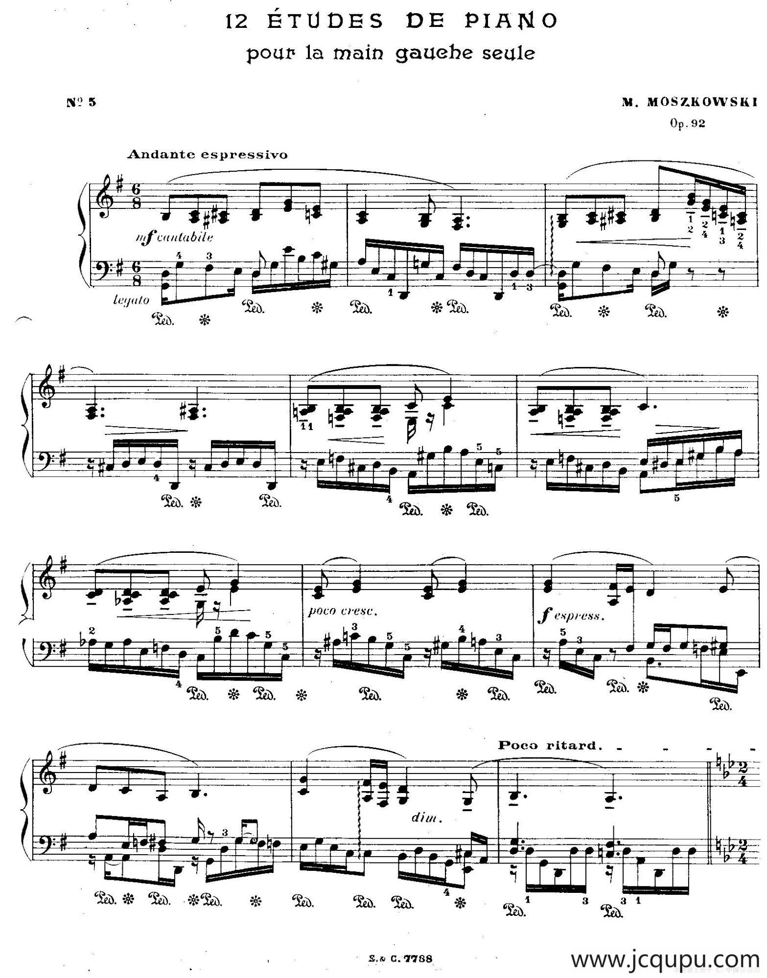 12 Etudes For The Left Hand Op.92 No.5（12首为左手而作的钢琴练习曲）简谱