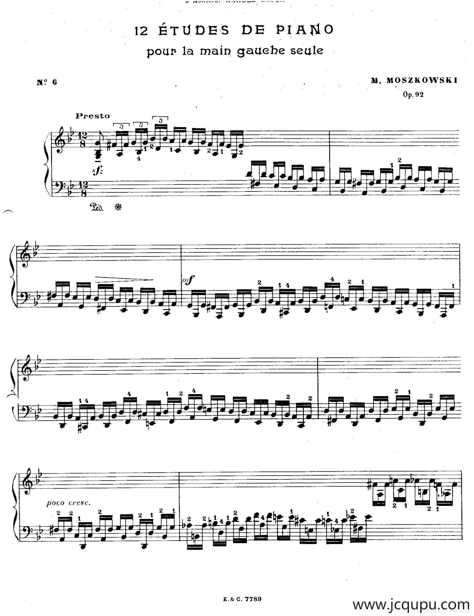 12 Etudes For The Left Hand Op.92 No.6（12首为左手而作的钢琴练习曲）简谱