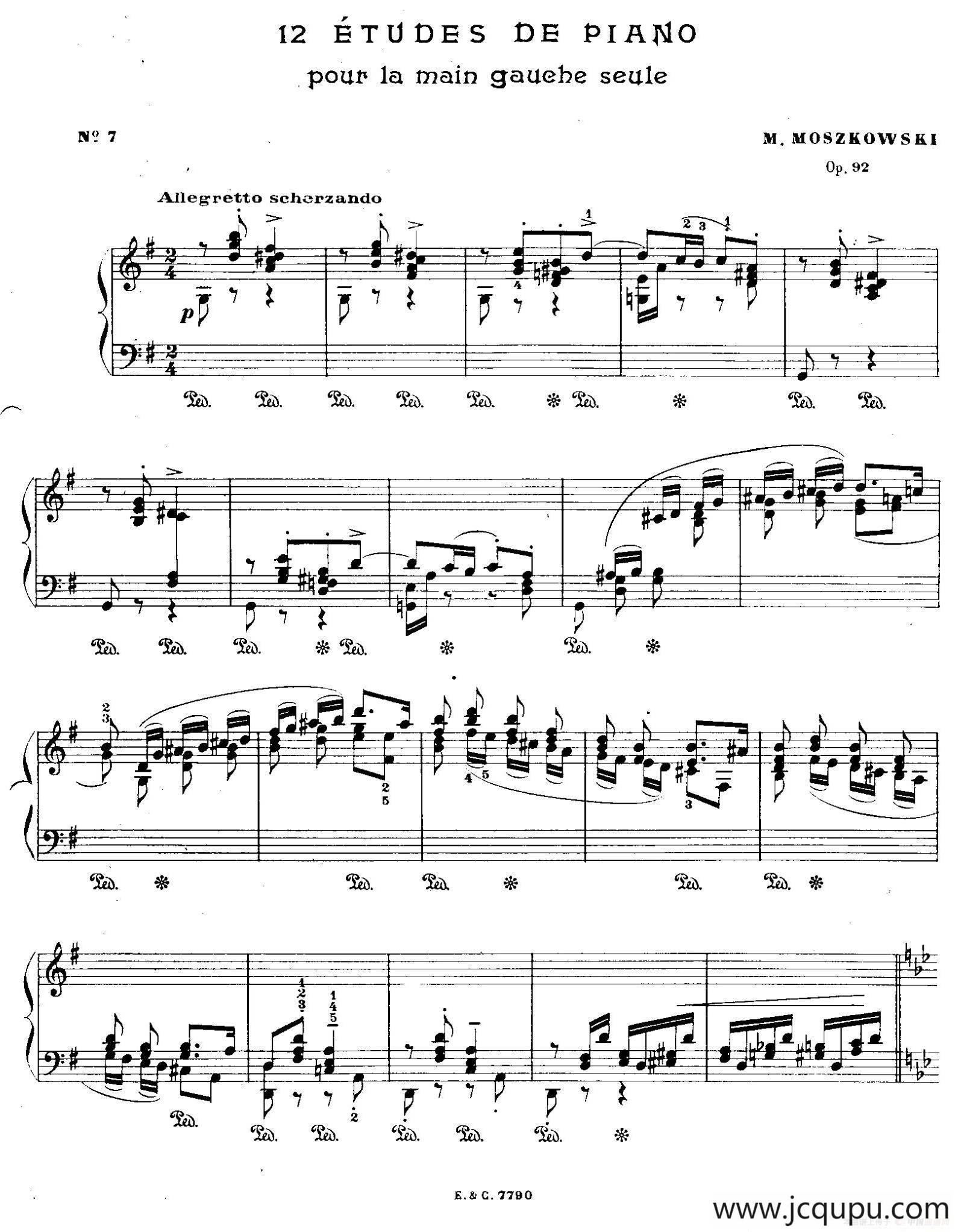 12 Etudes For The Left Hand Op.92 No.7（12首为左手而作的钢琴练习曲）简谱