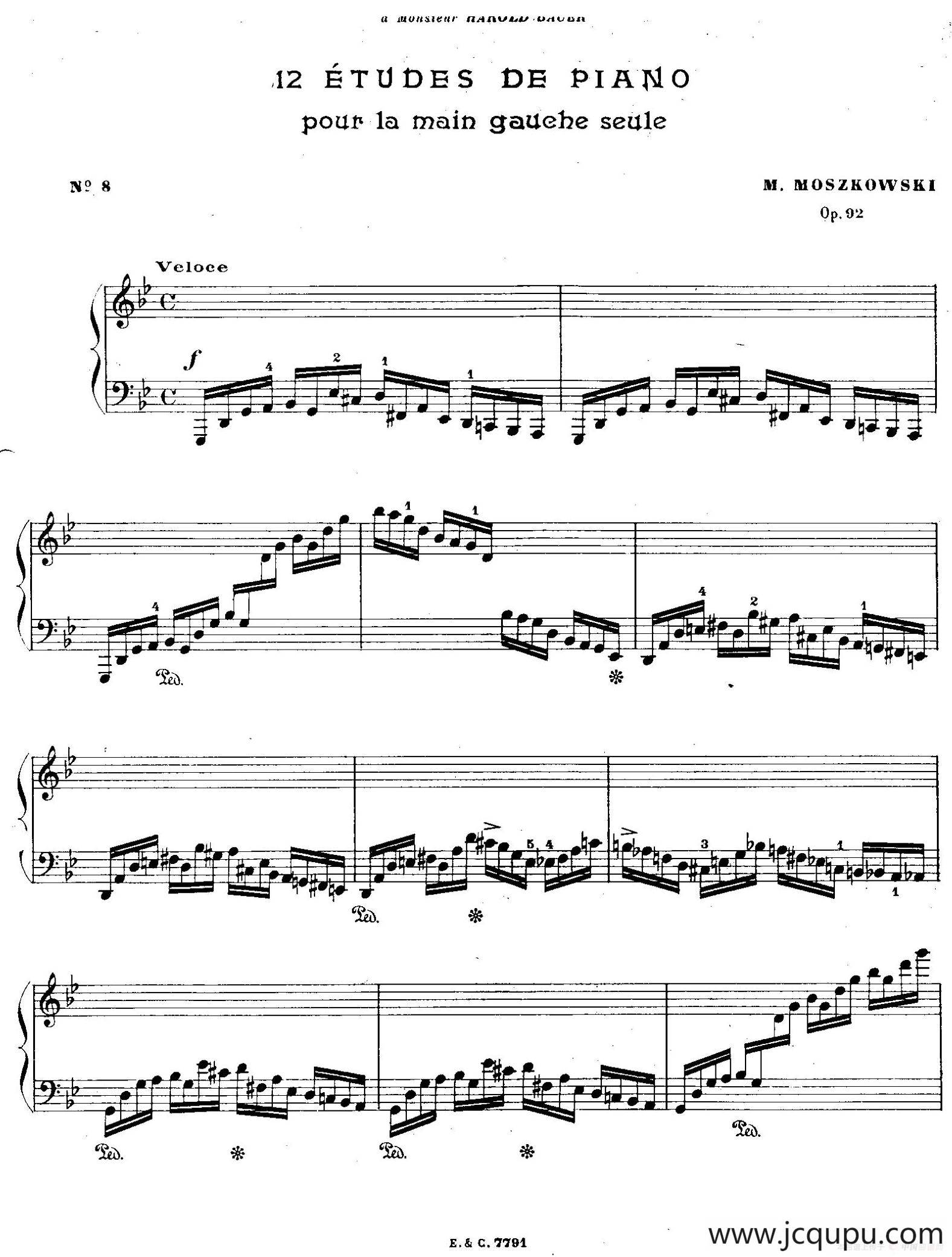 12 Etudes For The Left Hand Op.92 No.8（12首为左手而作的钢琴练习曲）简谱