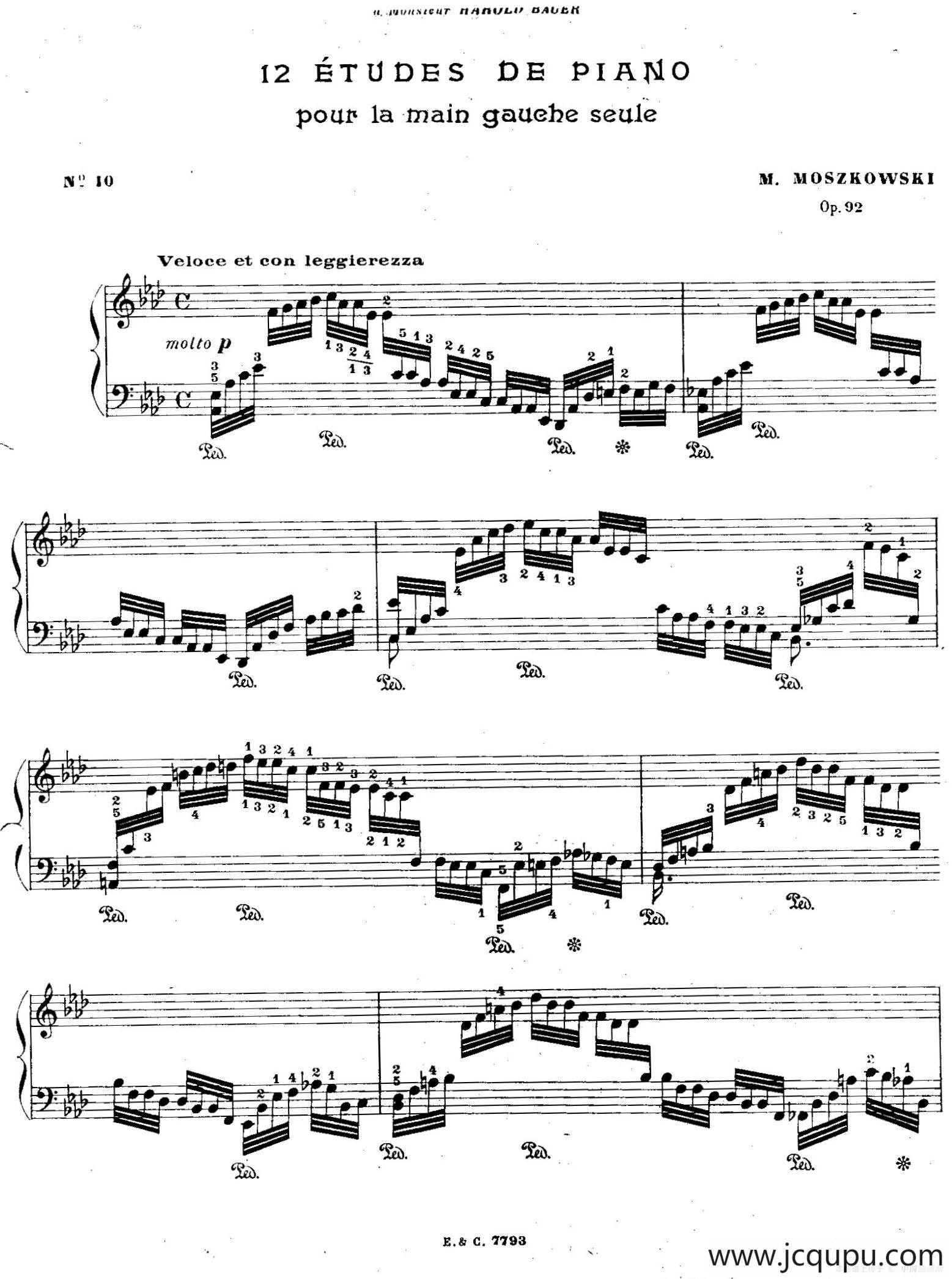 12 Etudes For The Left Hand Op.92 No.10（12首为左手而作的钢琴练习曲）简谱