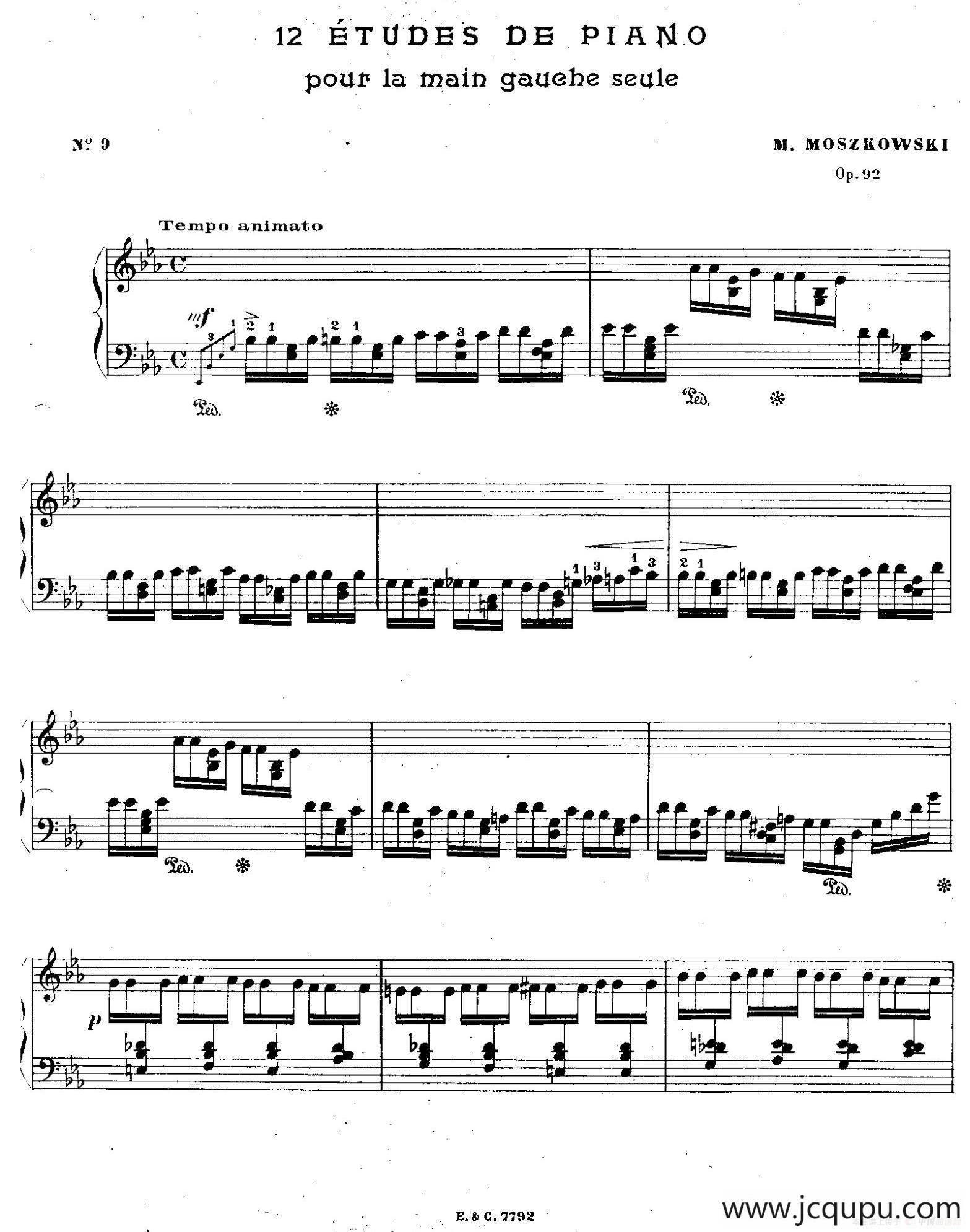 12 Etudes For The Left Hand Op.92 No.9（12首为左手而作的钢琴练习曲）简谱