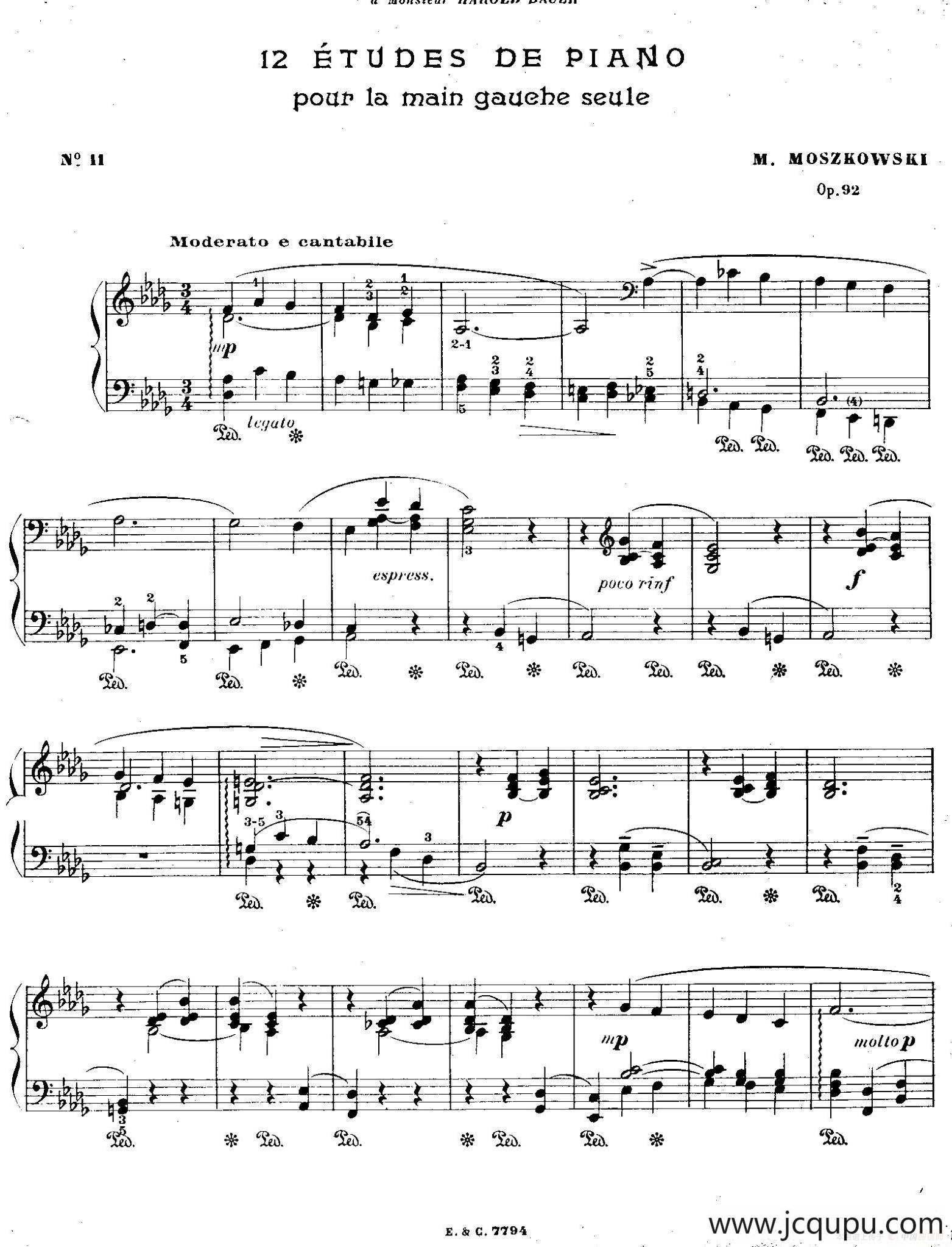 12 Etudes For The Left Hand Op.92 No.11（12首为左手而作的钢琴练习曲）简谱