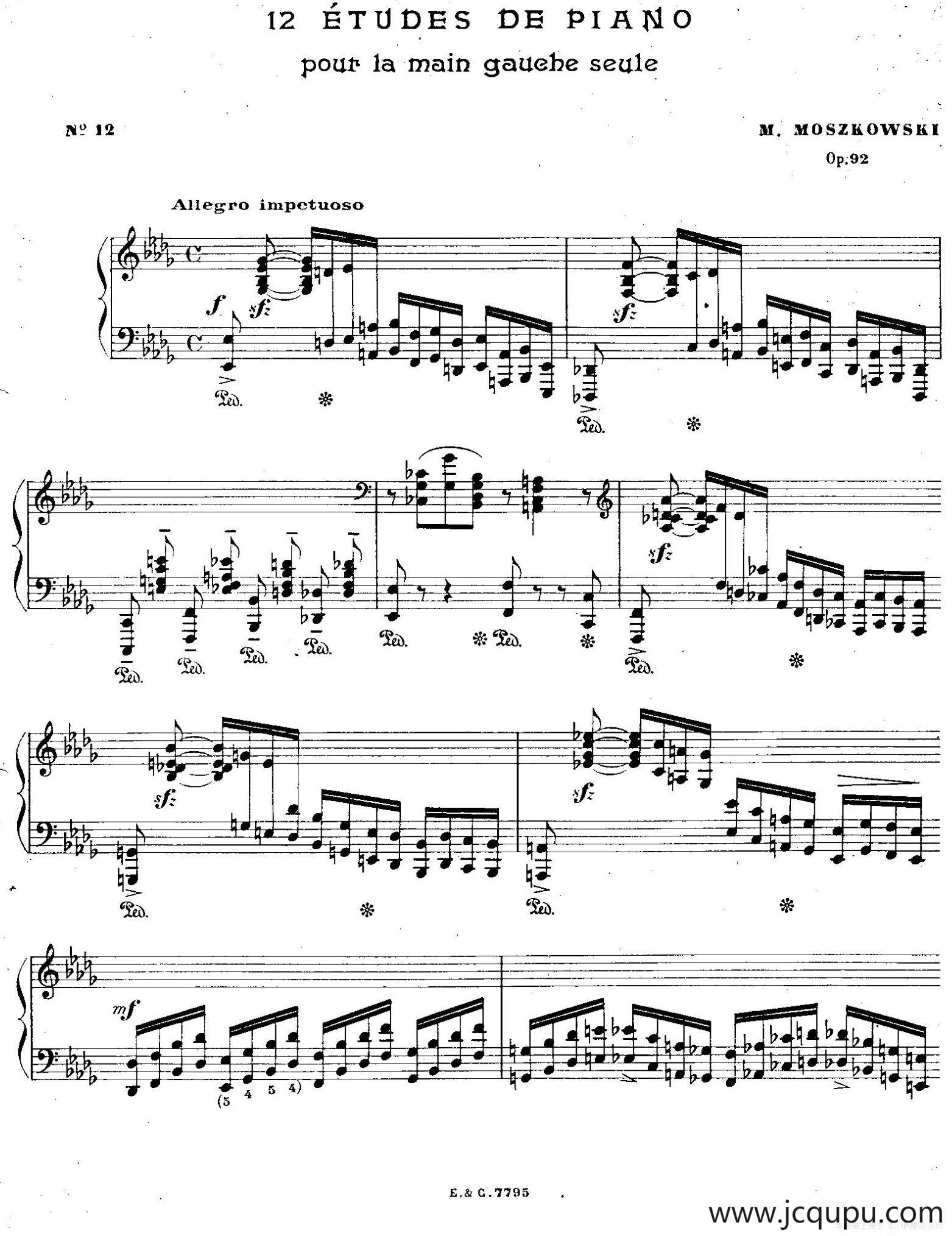 12 Etudes For The Left Hand Op.92 No.12（12首为左手而作的钢琴练习曲）简谱