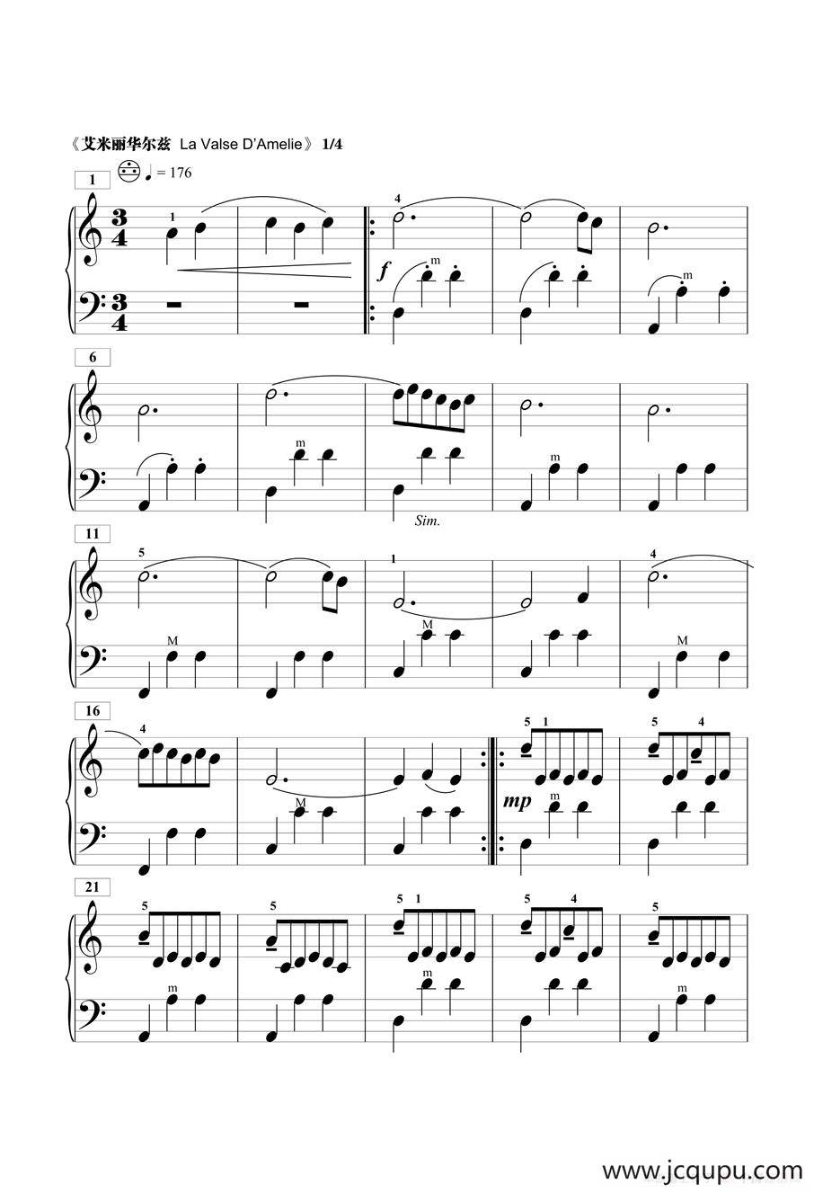 艾米丽华尔兹（法国电影《天使爱美丽》主题曲）简谱